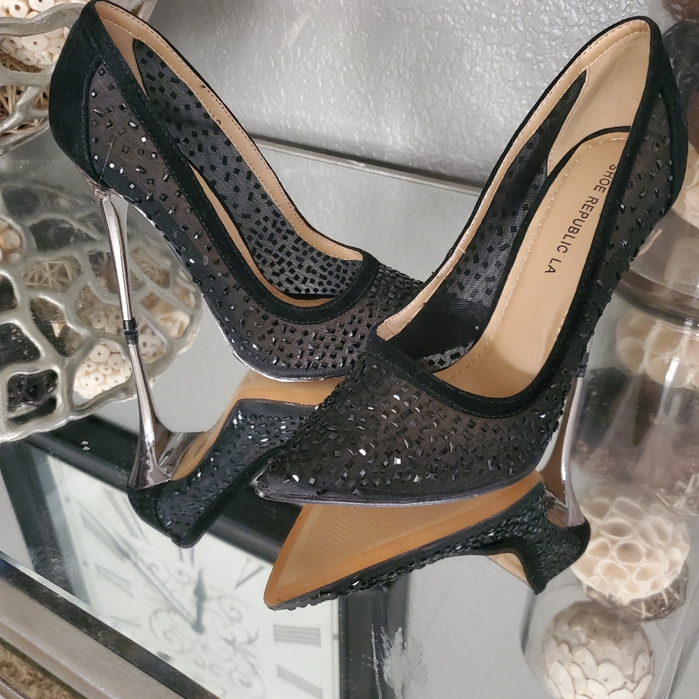 Black Mesh Heels